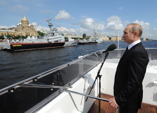 Russian President Vladimir Putin takes part in celebrating Nay Day in St. Petersburg