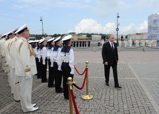 Russian President Vladimir Putin takes part in celebrating Nay Day in St. Petersburg