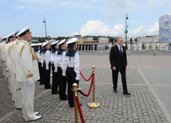 Russian President Vladimir Putin takes part in celebrating Nay Day in St. Petersburg