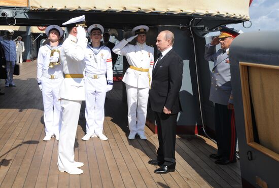 Russian President Vladimir Putin takes part in celebrating Nay Day in St. Petersburg