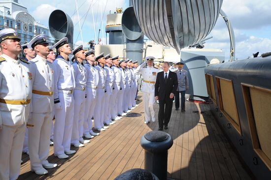 Russian President Vladimir Putin takes part in celebrating Nay Day in St. Petersburg