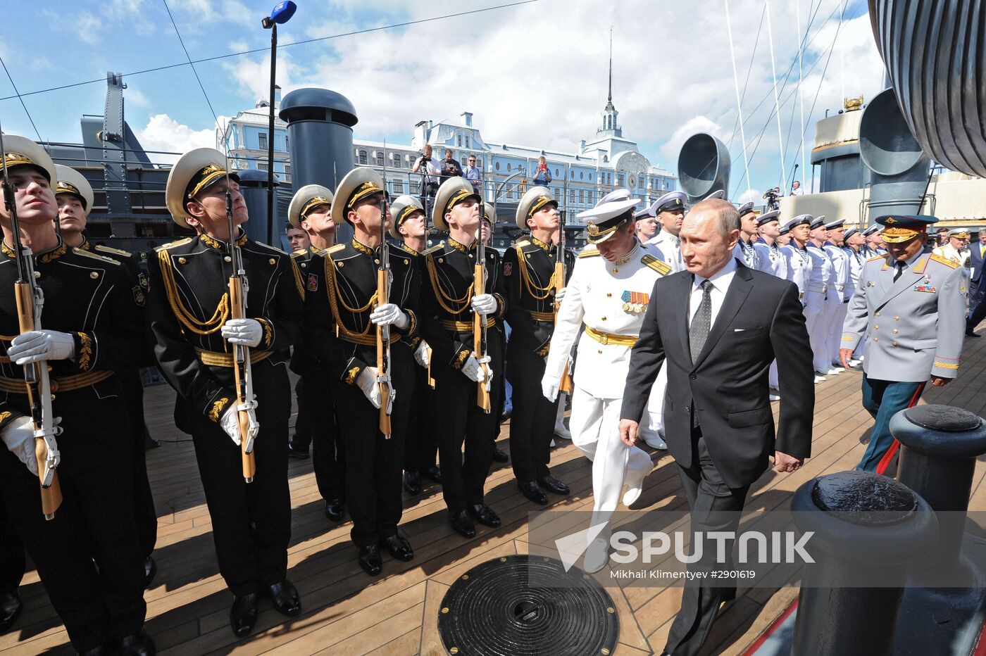 Russian President Vladimir Putin takes part in celebrating Nay Day in St. Petersburg