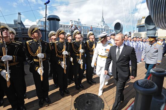 Russian President Vladimir Putin takes part in celebrating Nay Day in St. Petersburg