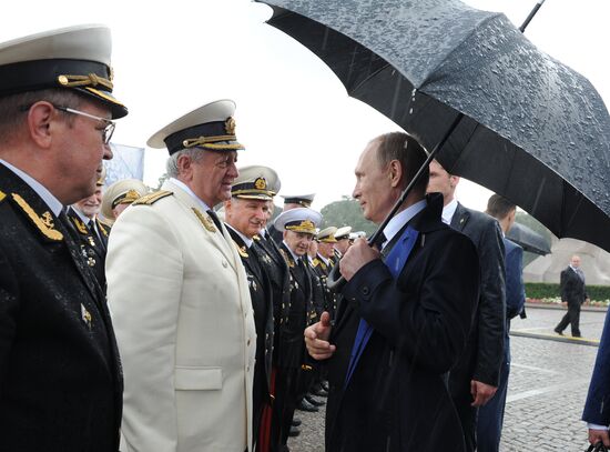 Russian President Vladimir Putin takes part in celebrating Nay Day in St. Petersburg