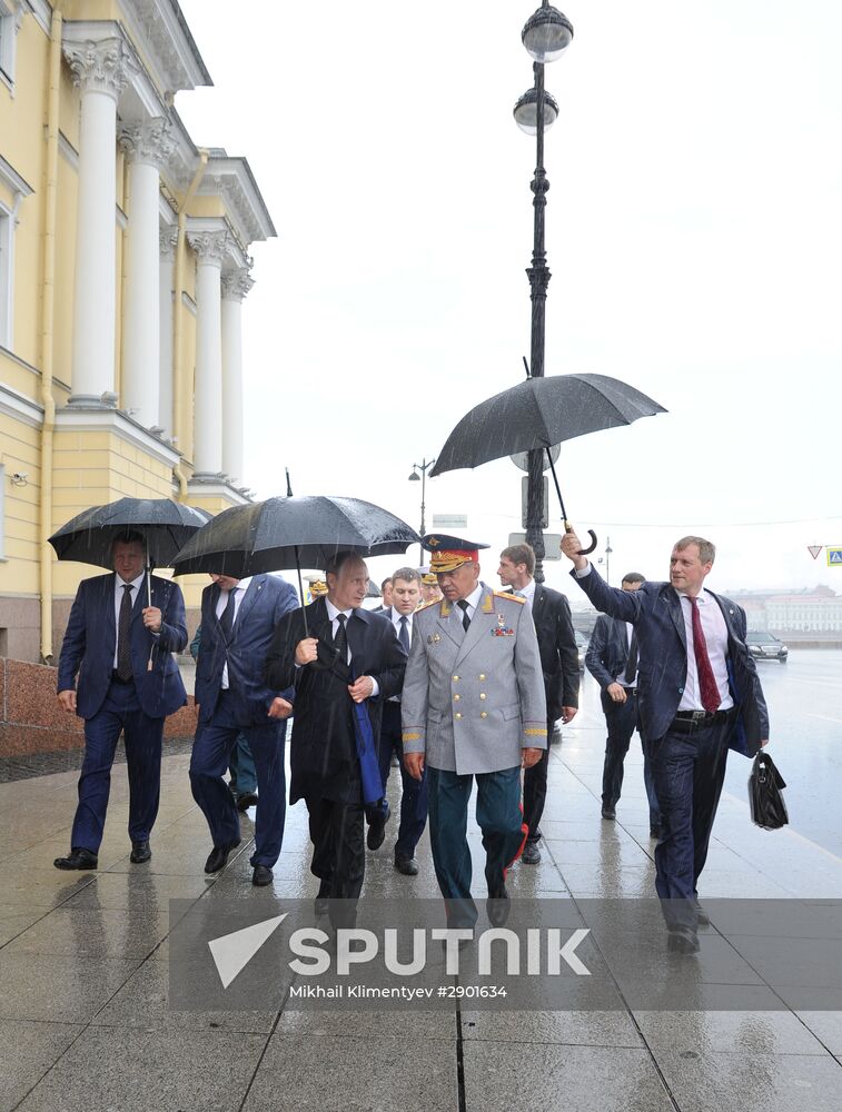 Russian President Vladimir Putin takes part in celebrating Nay Day in St. Petersburg