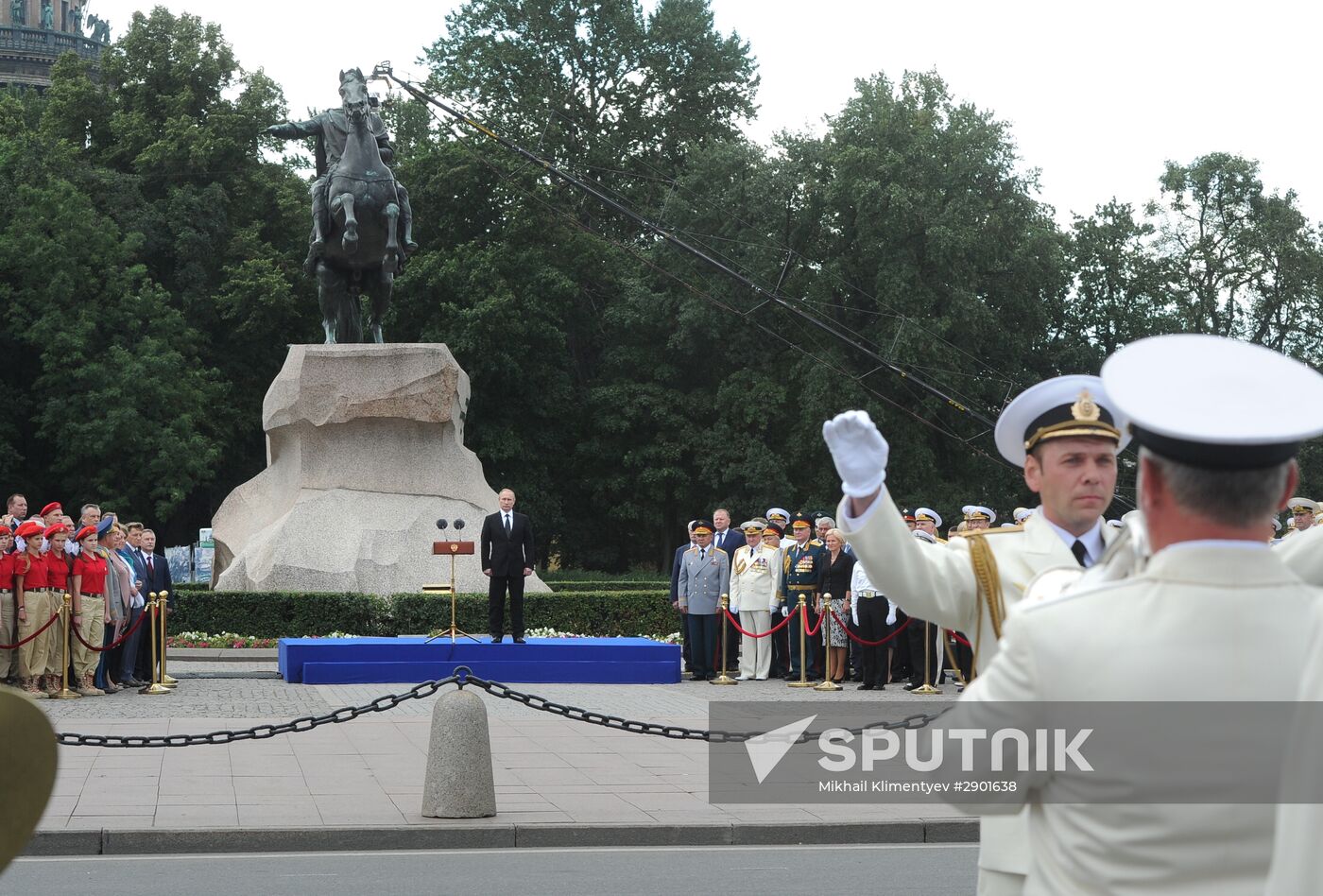 Russian President Vladimir Putin takes part in celebrating Nay Day in St. Petersburg