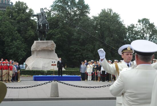 Russian President Vladimir Putin takes part in celebrating Nay Day in St. Petersburg