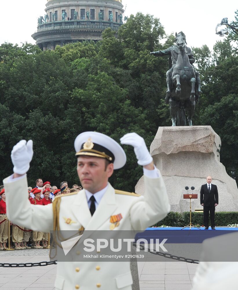 Russian President Vladimir Putin takes part in celebrating Nay Day in St. Petersburg