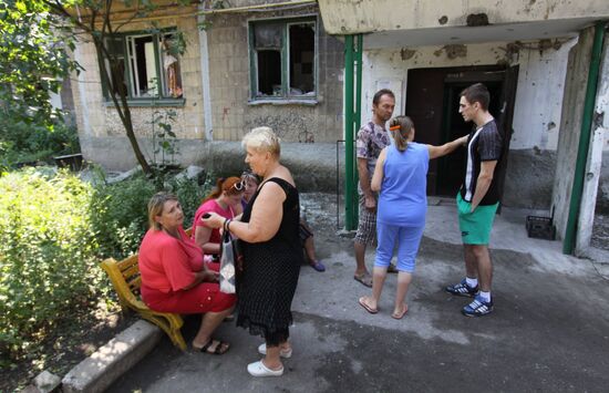 Aftermath of shelling in Yasinovataya, Donbass