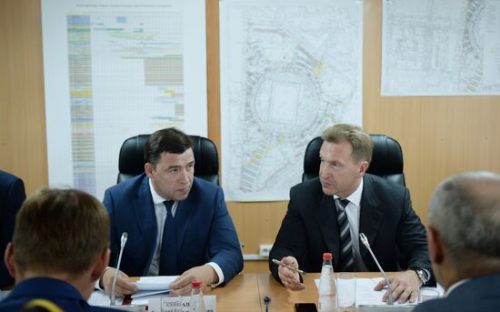 Russia's First Deputy Prime Minister Igor Shuvalov inspects 2018 FIFA World Cup facilities in Yekaterinburg