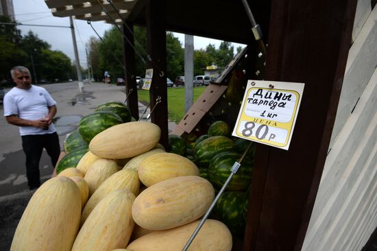 Melons on sale in Moscow