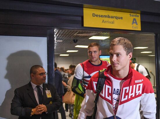 Russian Olympic swimming team arrive in Rio de Janeiro