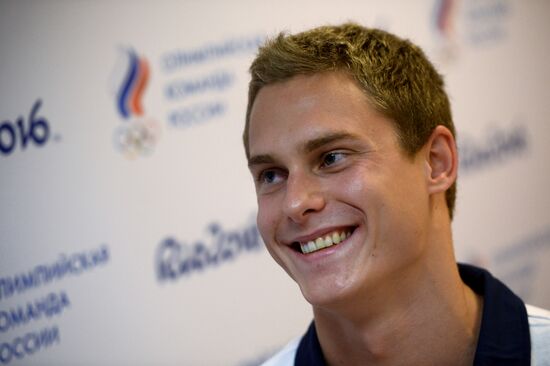 News conference of Russian swimmer Vladimir Morozov in Rio