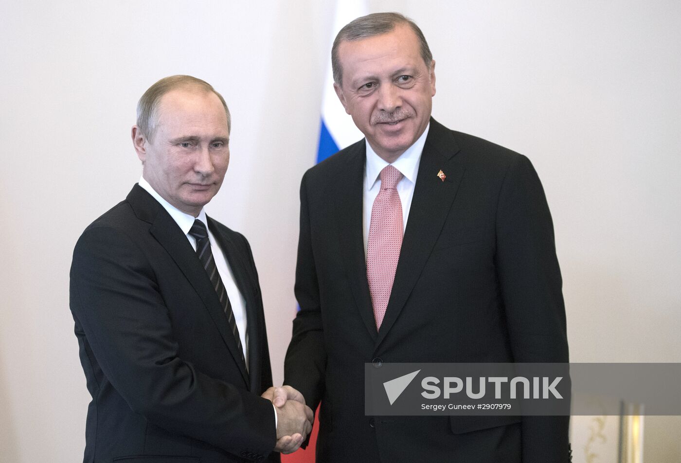 Russian President Vladimir Putin meets with Turkish President Recep Tayyip Erdogan in St. Petersburg