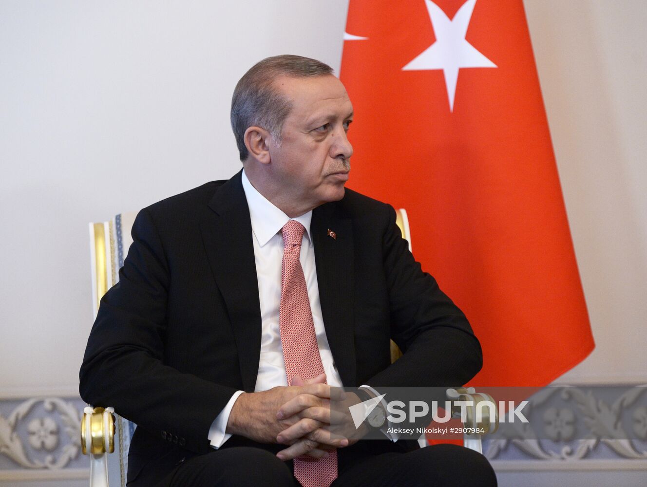 Russian President Vladimir Putin meets with Turkish President Recep Tayyip Erdogan in St. Petersburg