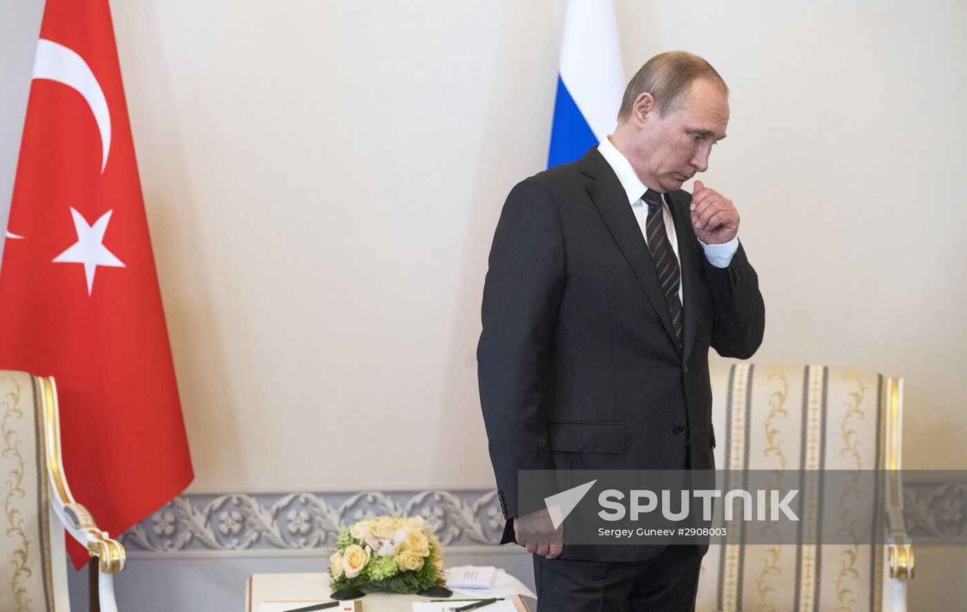 Russian President Vladimir Putin meets with Turkish President Recep Tayyip Erdogan in St. Petersburg