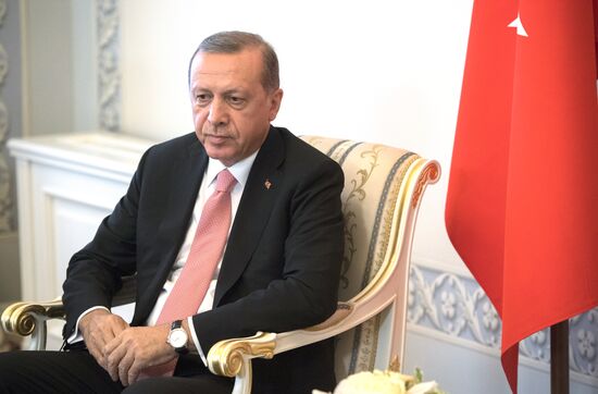 Russian President Vladimir Putin meets with Turkish President Recep Tayyip Erdogan in St. Petersburg