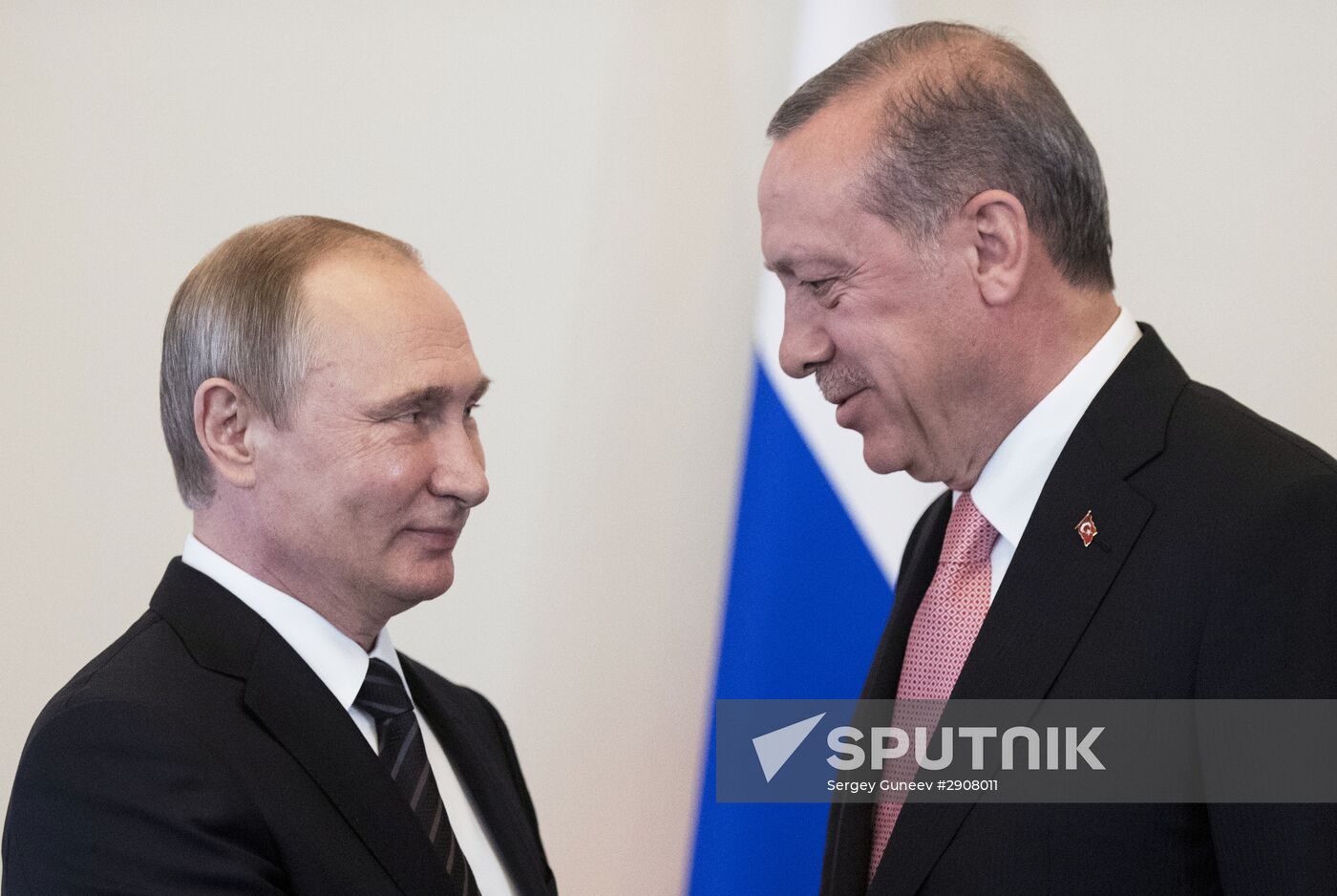 Russian President Vladimir Putin meets with Turkish President Recep Tayyip Erdogan in St. Petersburg