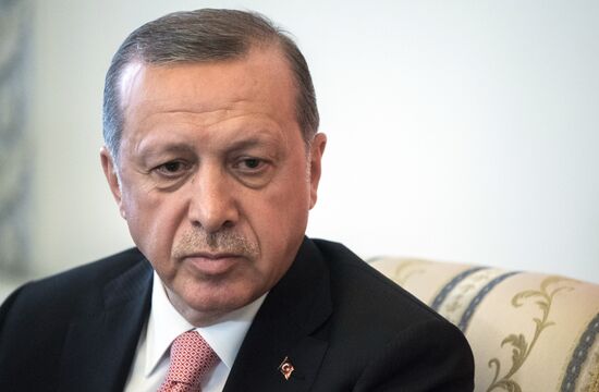 Russian President Vladimir Putin meets with Turkish President Recep Tayyip Erdogan in St. Petersburg