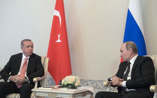 Russian President Vladimir Putin meets with Turkish President Recep Tayyip Erdogan in St. Petersburg