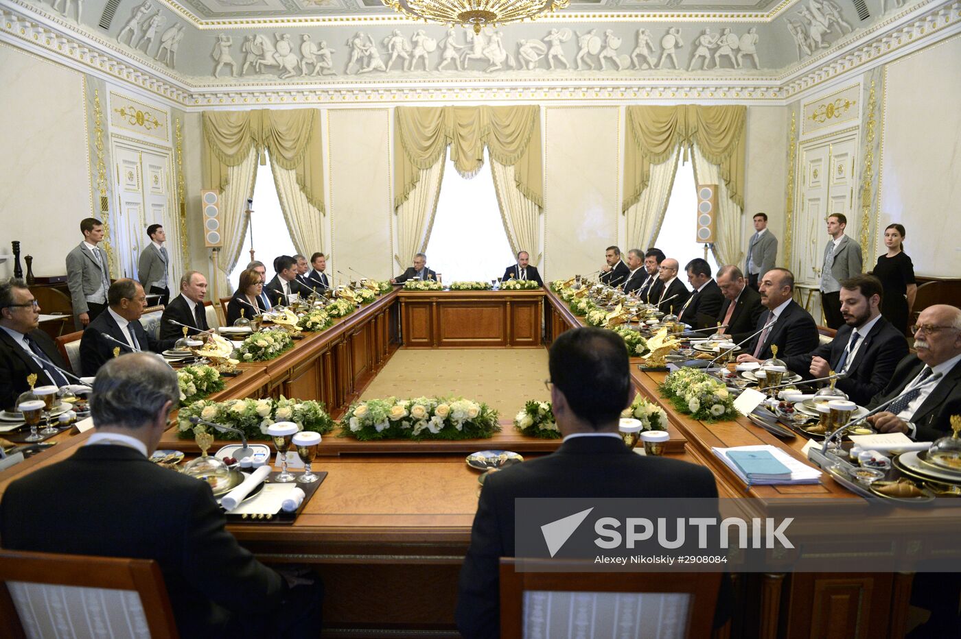 Russian President Vladimir Putin meets with Turkish President Recep Tayyip Erdogan in St. Petersburg