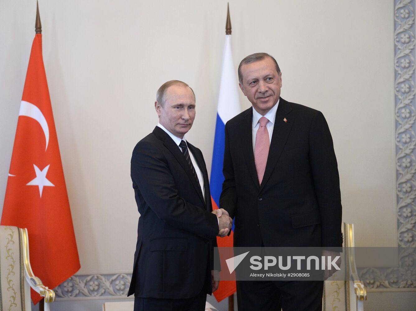 Russian President Vladimir Putin meets with Turkish President Recep Tayyip Erdogan in St. Petersburg