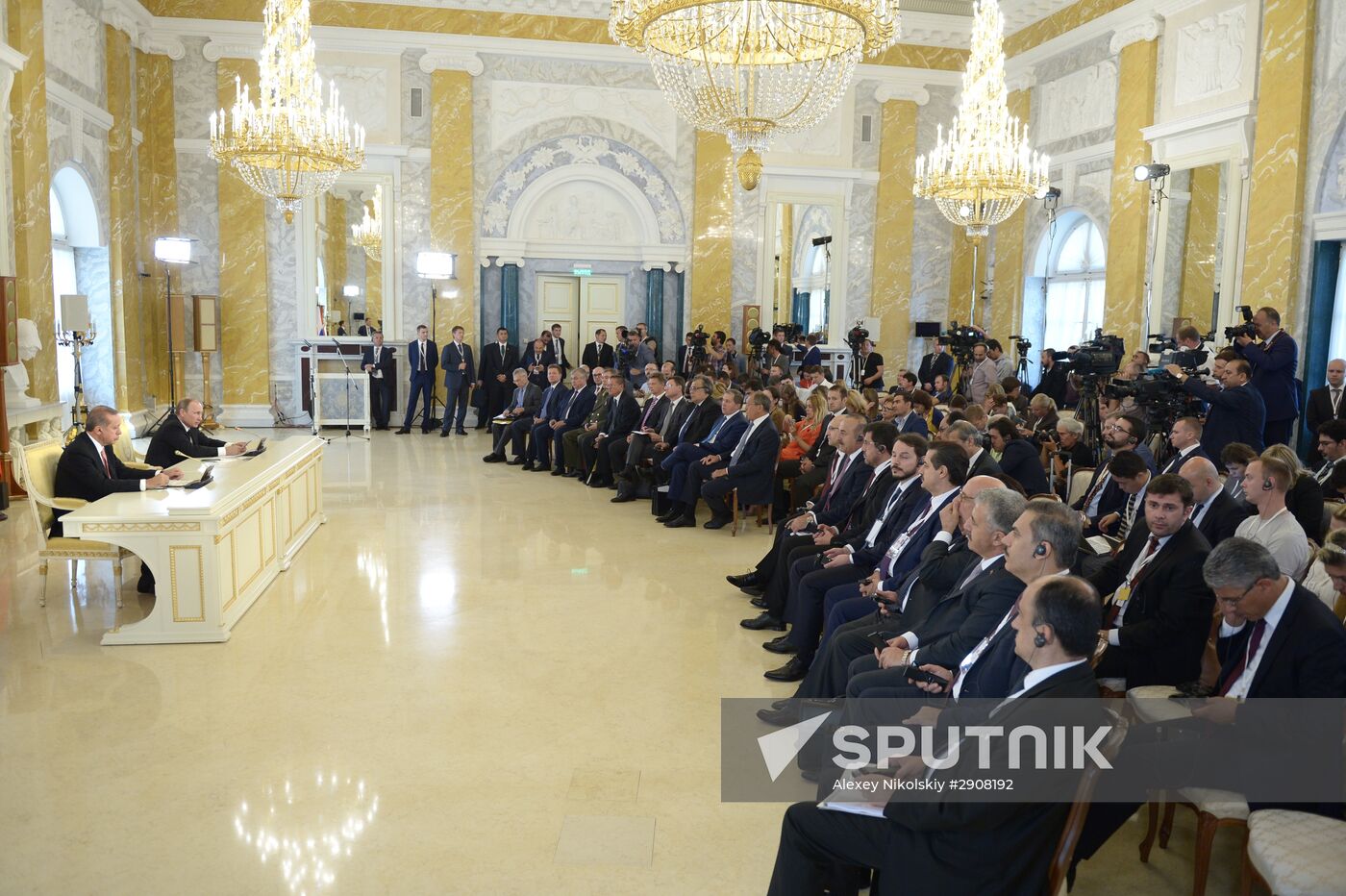 Russian President Vladimir Putin meets with Turkish President Recep Tayyip Erdogan in St. Petersburg