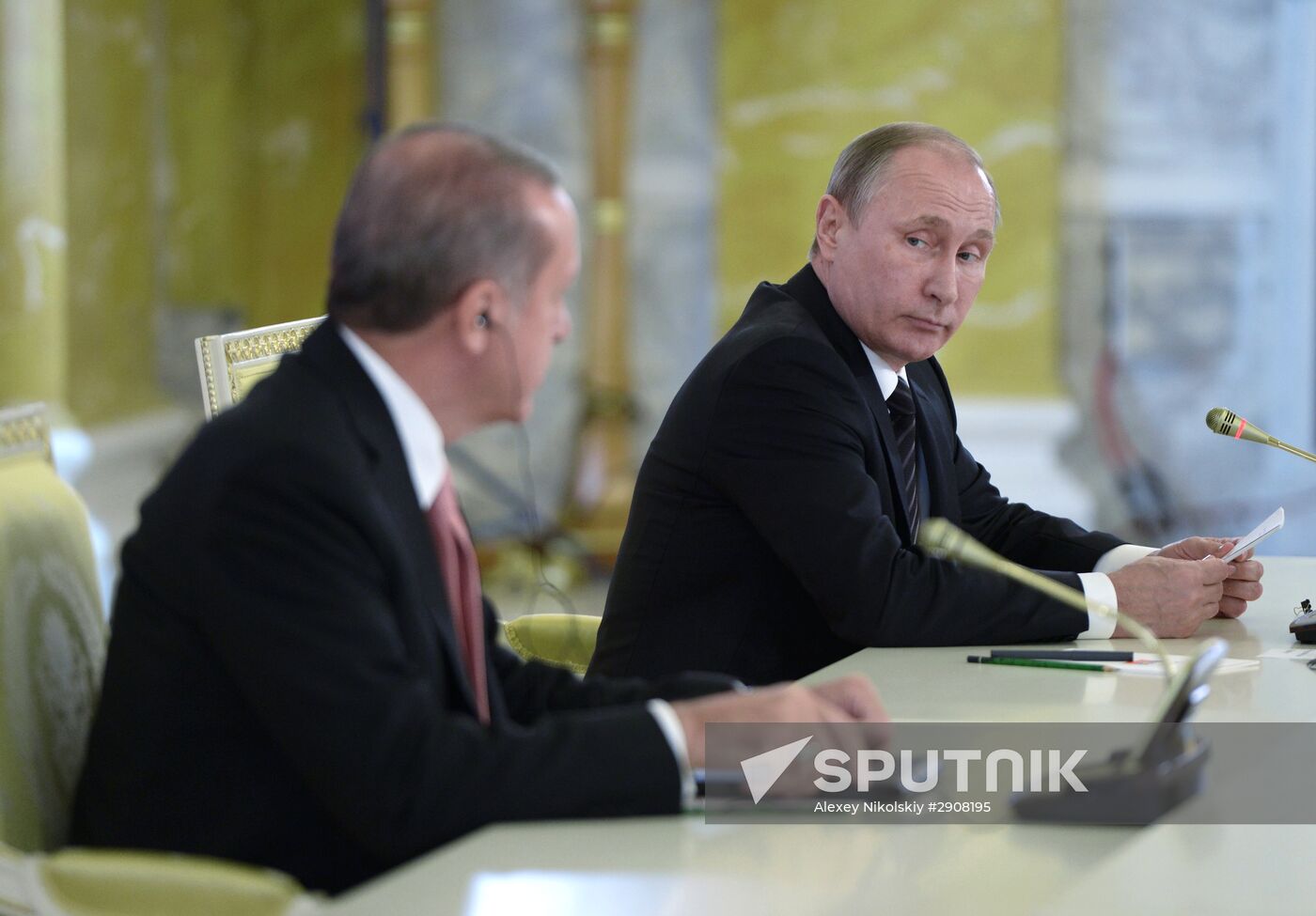 Russian President Vladimir Putin meets with Turkish President Recep Tayyip Erdogan in St. Petersburg