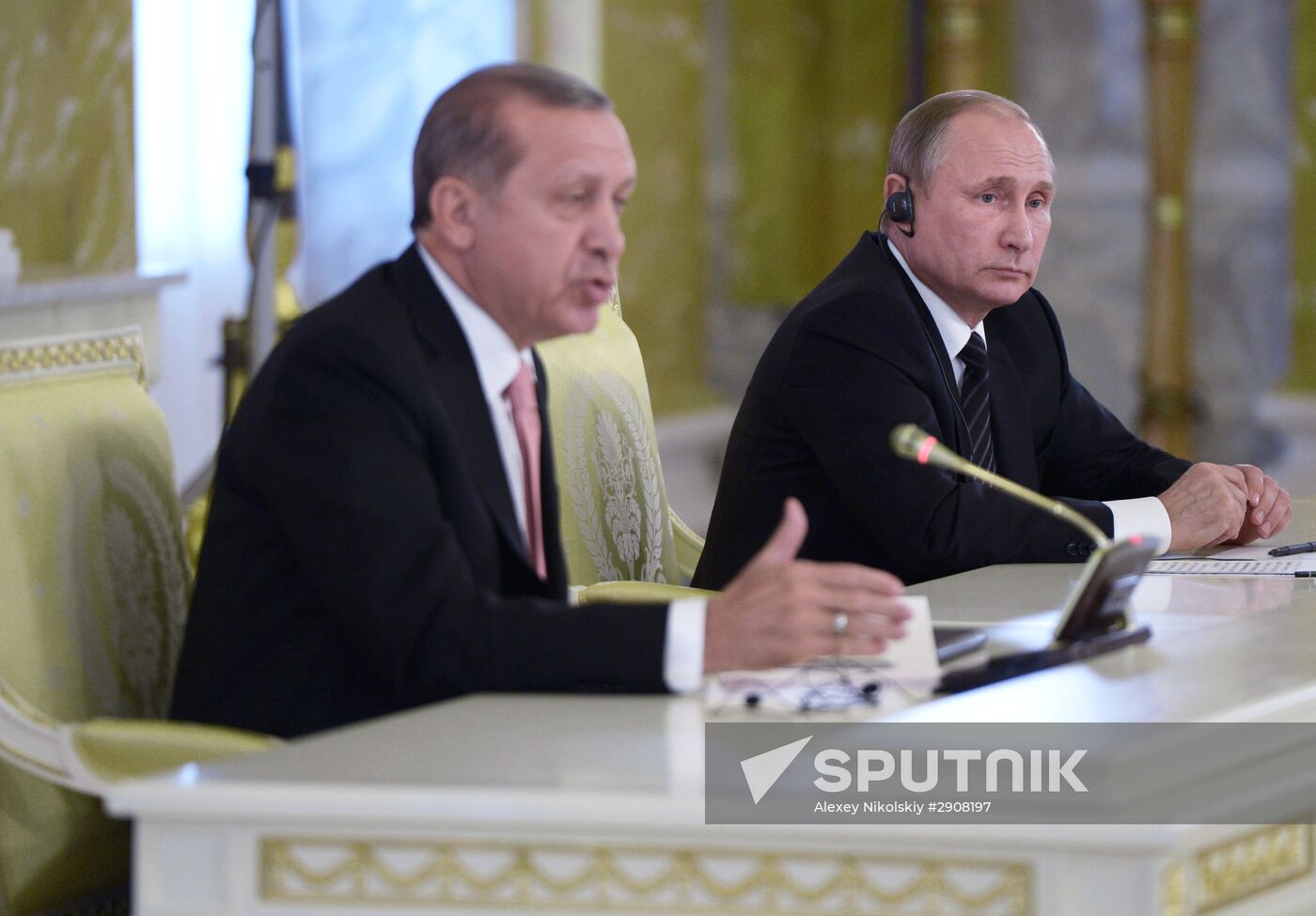 Russian President Vladimir Putin meets with Turkish President Recep Tayyip Erdogan in St. Petersburg