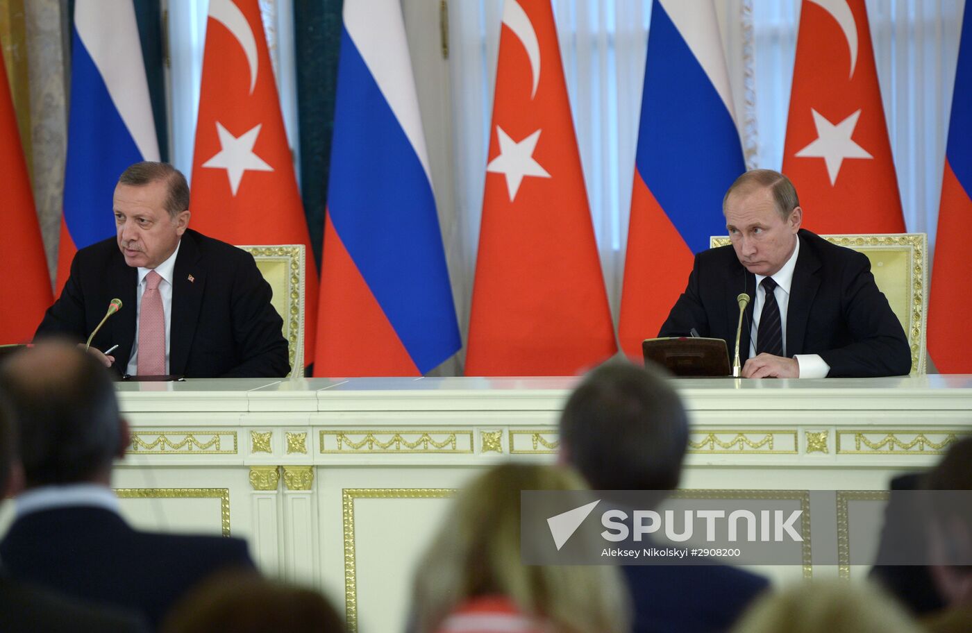 Russian President Vladimir Putin meets with Turkish President Recep Tayyip Erdogan in St. Petersburg