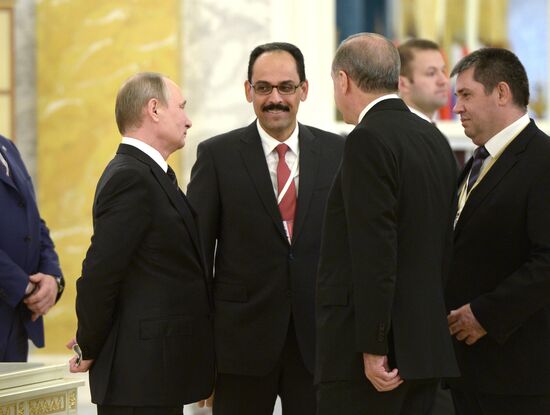 Russian President Vladimir Putin meets with Turkish President Recep Tayyip Erdogan in St. Petersburg
