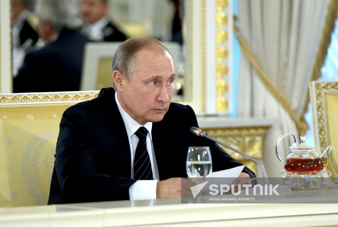 Russian President Vladimir Putin meets with Turkish President Recep Tayyip Erdogan in St. Petersburg