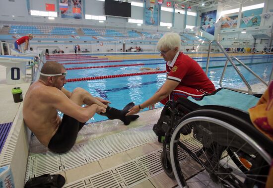 Russian Paralympic swimming team during training session