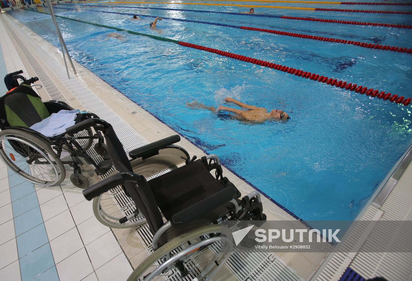 Russian Paralympic swimming team during training session