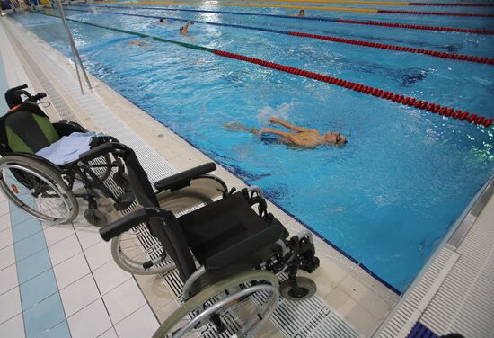 Russian Paralympic swimming team during training session