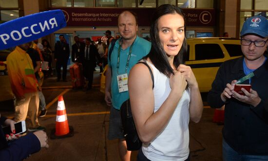 Two-time Olympic champion Yelena Isinbayeva arrives in Rio de Janeiro