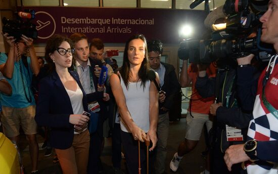 Two-time Olympic champion Yelena Isinbayeva arrives in Rio de Janeiro
