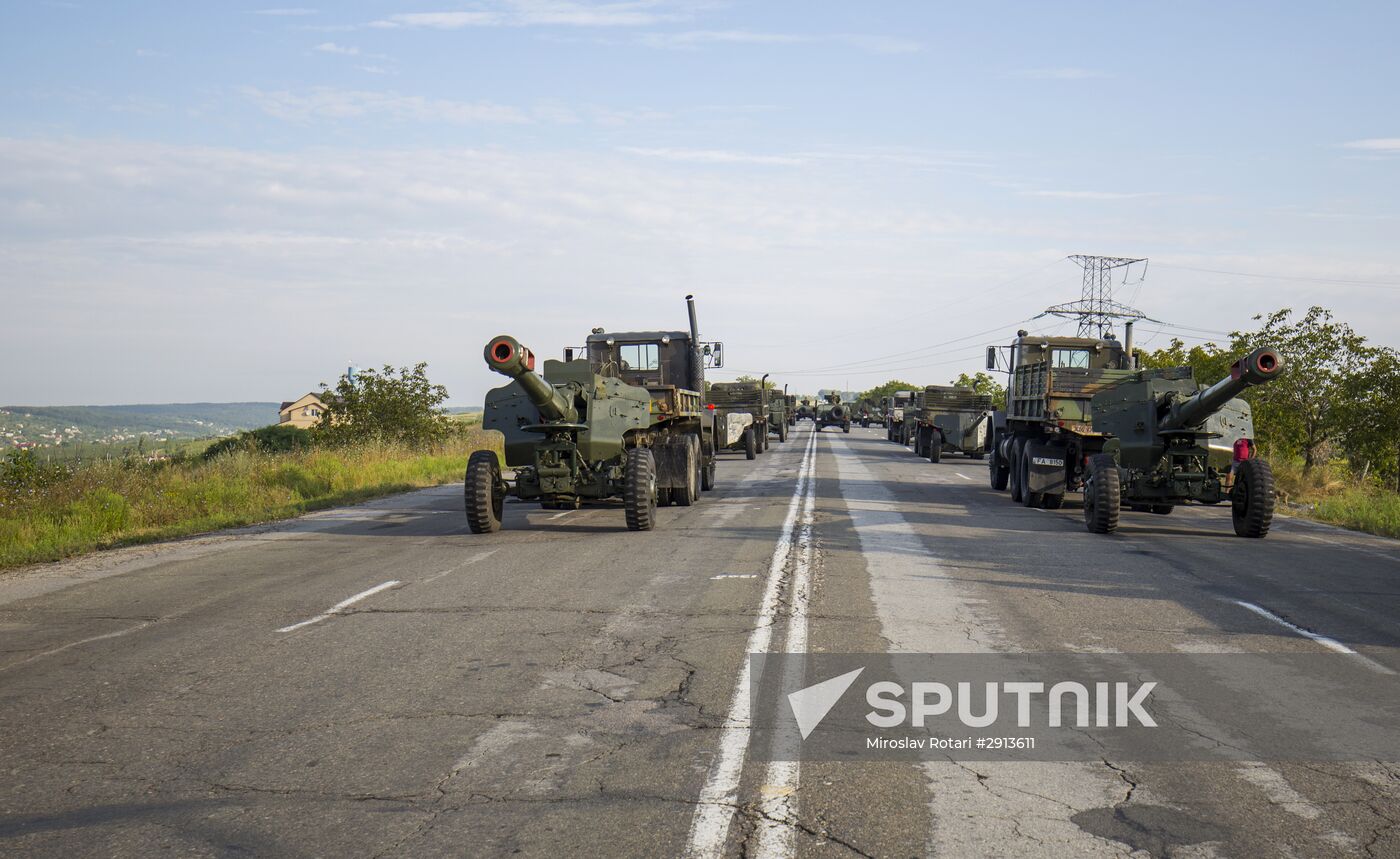 Rehearsing for military equipment parade in the run-up to Moldova Independence Day