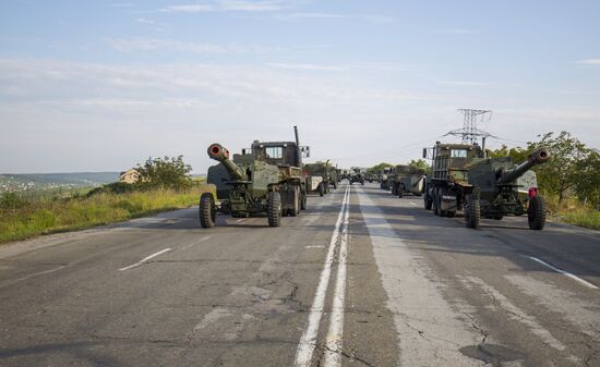 Rehearsing for military equipment parade in the run-up to Moldova Independence Day