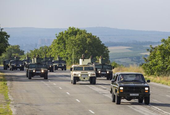 Rehearsing for military equipment parade in the run-up to Moldova Independence Day