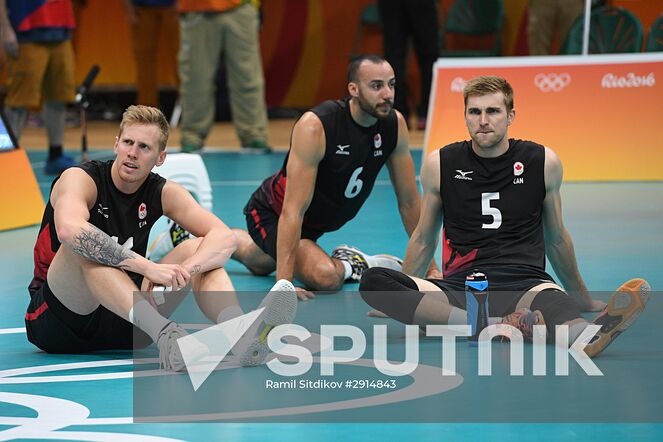 Canada's team after loosing in the quarterfinals of the men's volleyball between Canada and Russia at the XXXI Summer Olympics. Location: Brazil, Rio de Janeiro. Author: Ramil Sitdikov/Sputnik. The 2016 Summer Olympics. Volleyball. Men. Canada vs. Russia