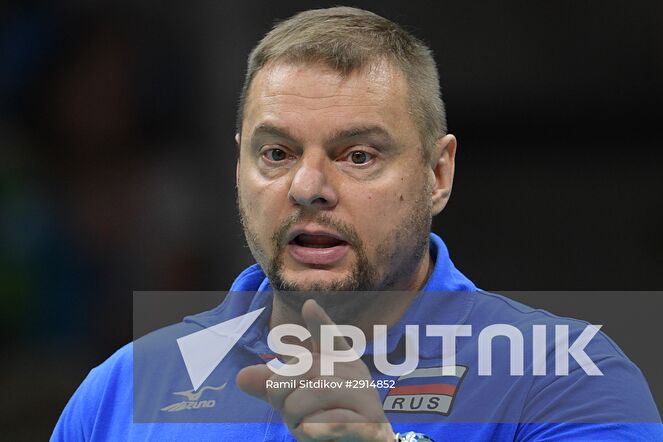 Head coach of Russia's national team Vladimir Alekno during the quarterfinals of the men's volleyball between Canada and Russia at the XXXI Summer Olympics. Location: Brazil, Rio de Janeiro. Author: Ramil Sitdikov/Sputnik. The 2016 Summer Olympics. Volleyball. Men. Canada vs. Russia