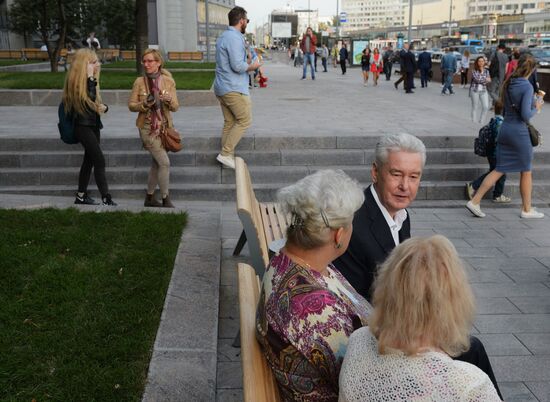 Moscow Mayor Sobyanin inspects the progress of improvement works in Moscow's center