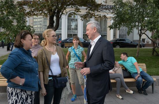Moscow Mayor Sobyanin inspects the progress of improvement works in Moscow's center