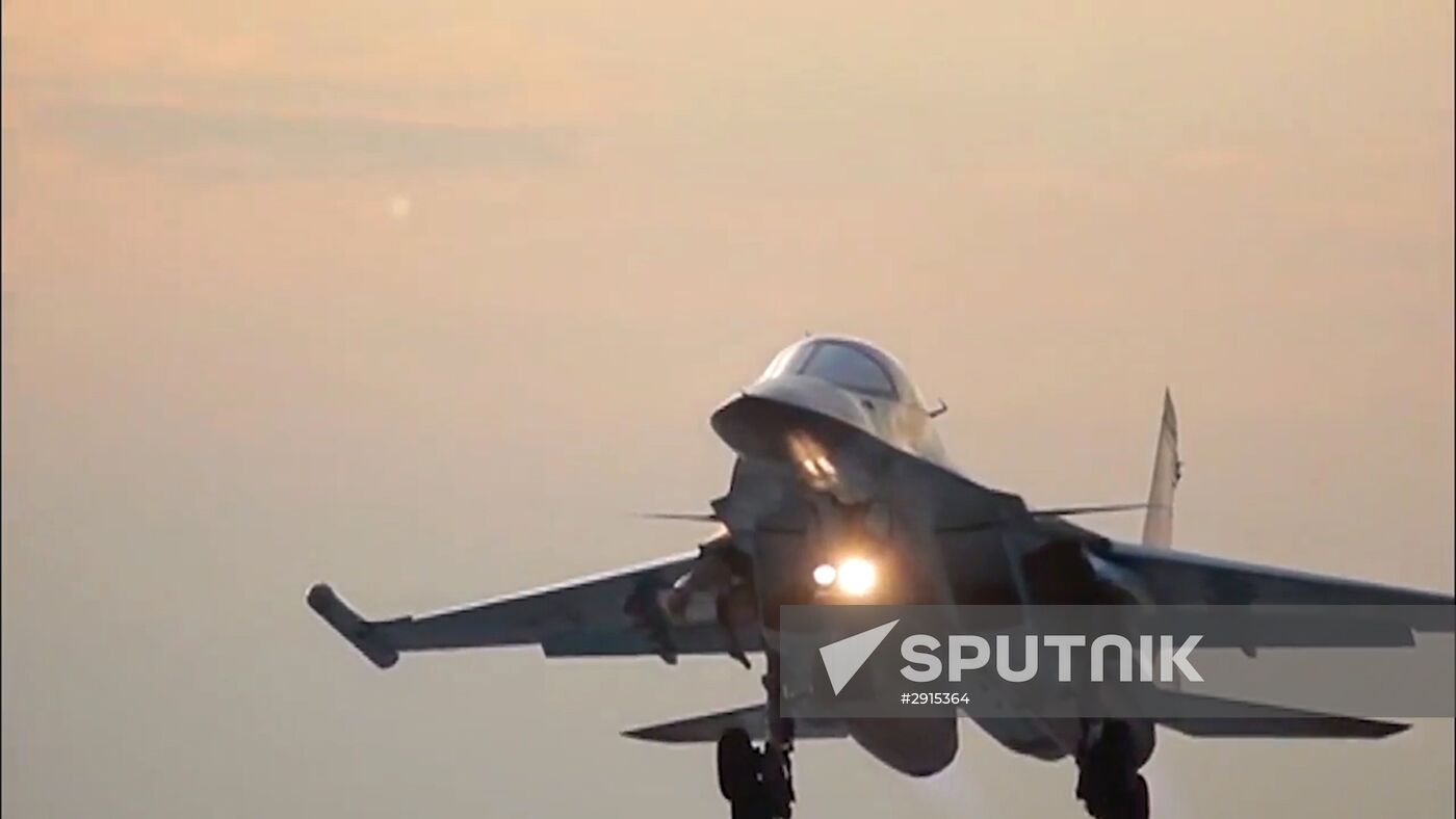 Russia's Sukhoi Su-34 Fullback tactical bombers from Hamadan air base strike ISIS sites in Syria