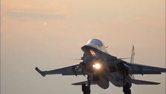 Russia's Sukhoi Su-34 Fullback tactical bombers from Hamadan air base strike ISIS sites in Syria