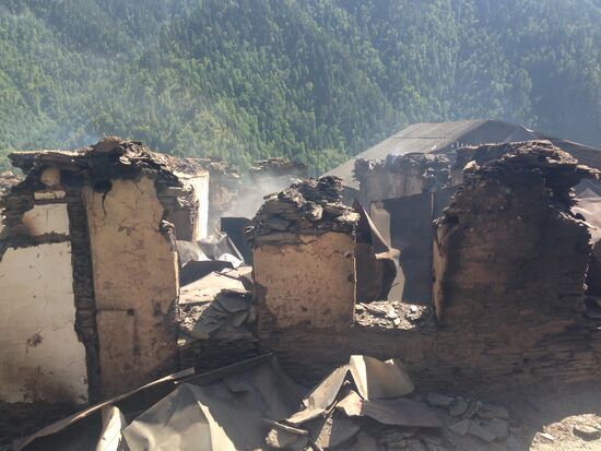 Aftermath of fire in Mokok village in Dagestan