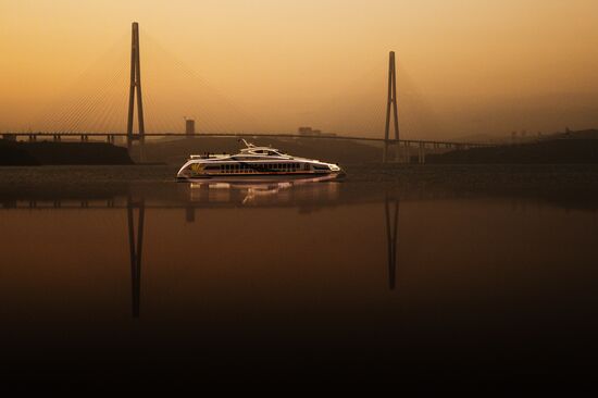 Yacht in Ajax Bay on Russky Island