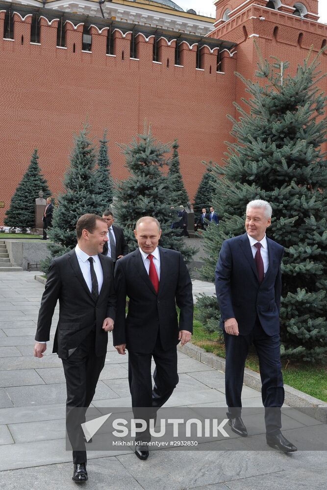 President Vladimir Putin and Prime Minister Dmitry Medvedev at City Day's solemn opening ceremony on Red Square