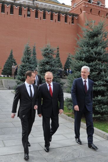 President Vladimir Putin and Prime Minister Dmitry Medvedev at City Day's solemn opening ceremony on Red Square